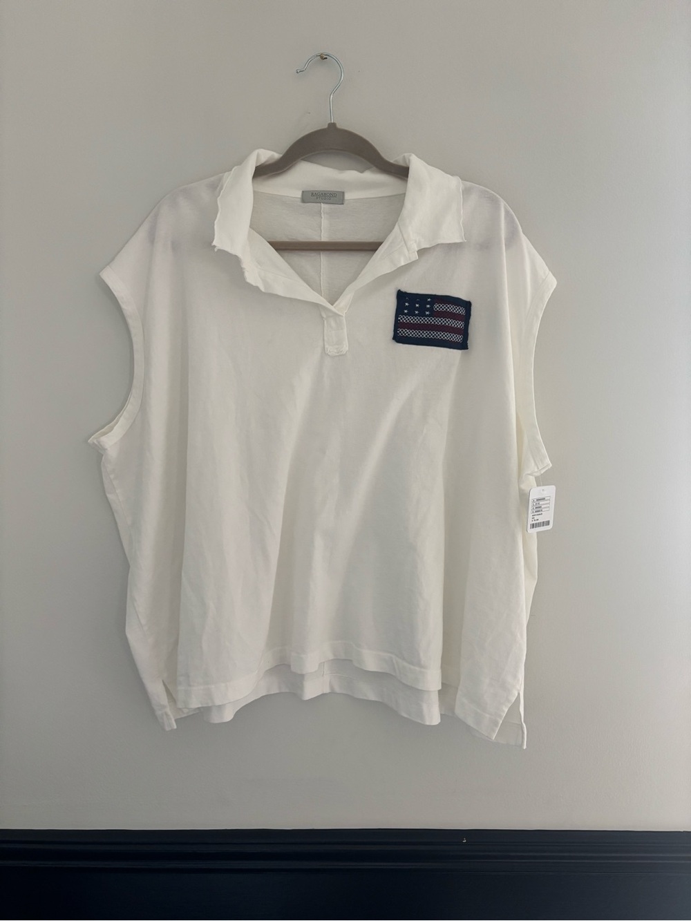 NWT Free People - Ragabond Studio Sleeveless Polo Top with Flag Patch White XS